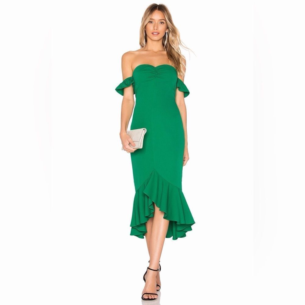 NWT Lovers + Friends Giulia Midi Dress Strapless Sweetheart Neck Kelly Green XXS